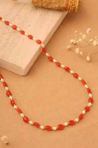 Sunset Radiance Oval Stone & Pearl Necklace