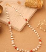 White Unshaped Pearl and Coral Beaded Necklace