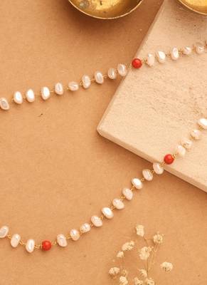 White Unshaped Pearl and Coral Beaded Necklace 4