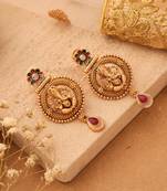 Ganpati Motif Earrings with Floral Accents & Jhumkis