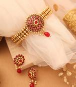 Gold-Plated Choker Necklace with Ruby Stone Studs