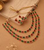 Multilayer Ruby and Green Stone Necklace with Matching Earrings