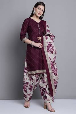 Classiques Polyester Floral Printed Wine Salwar Suit 2