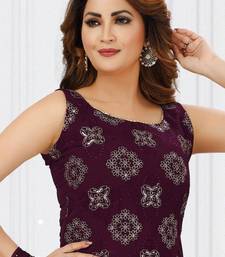 Wine Georgette Sharara Suit with Silver Floral Embroidery