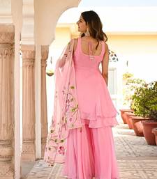 Elegant Pink Faux Georgette umberella flared kurta set