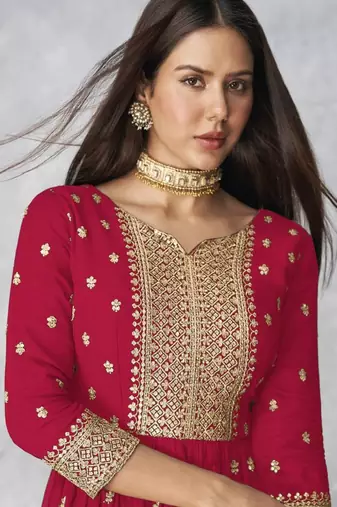 Pink embroidered Nyra Cut Kurta set