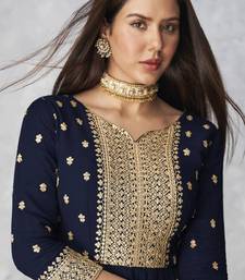 Navy Blue embroidered Nyra Cut ethnic set.