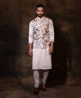 Grey satin nehru jacket 1