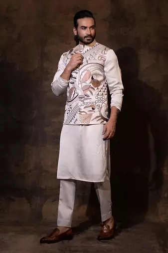 Grey satin nehru jacket