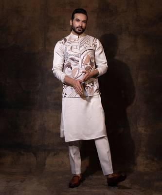 Grey satin nehru jacket 3