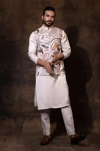 Grey satin nehru jacket
