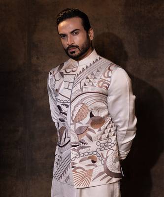 Grey satin nehru jacket 4