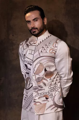 Grey satin nehru jacket