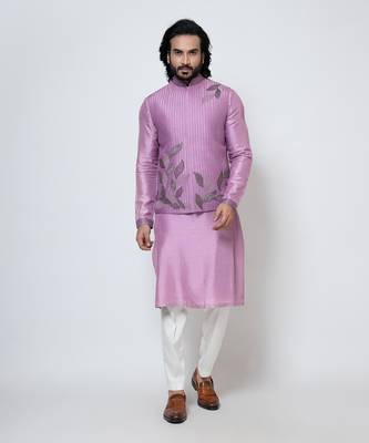 Purple silk nehru jacket set 1