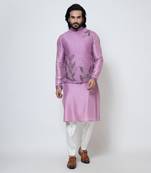 Purple silk nehru jacket set