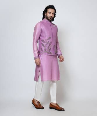 Purple silk nehru jacket set 2