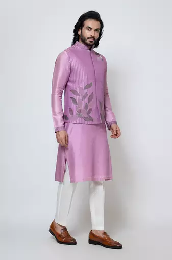 Purple silk nehru jacket set