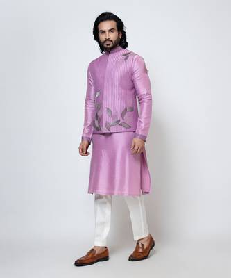 Purple silk nehru jacket set 3