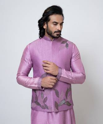 Purple silk nehru jacket set 4