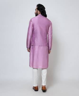 Purple silk nehru jacket set 5
