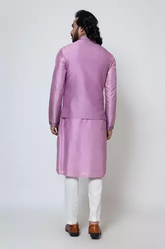 Purple silk nehru jacket set