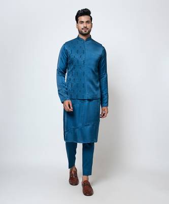 Pacific blue satin nehru jacket 1
