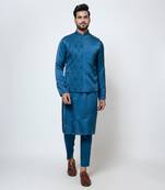 Pacific blue satin nehru jacket