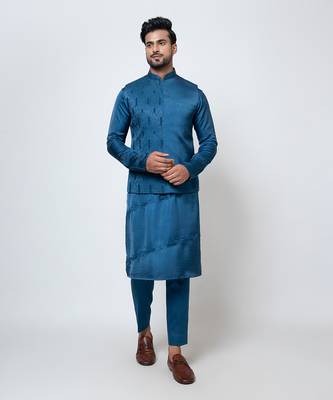Pacific blue satin nehru jacket 2
