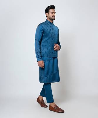 Pacific blue satin nehru jacket 3