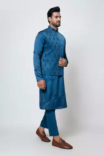 Pacific blue satin nehru jacket