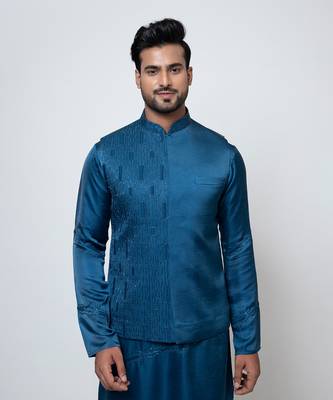 Pacific blue satin nehru jacket 4