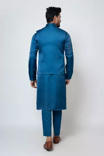 Pacific blue satin nehru jacket