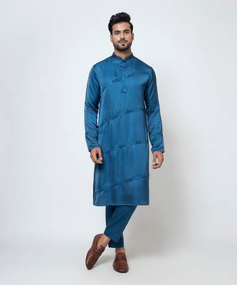 Pacific blue satin kurta pajama 1
