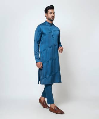 Pacific blue satin kurta pajama 3