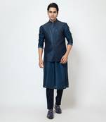 Navy blue silk nehru jacket