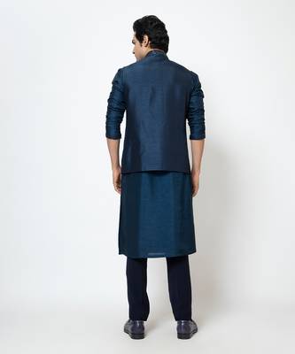 Navy blue silk nehru jacket 5
