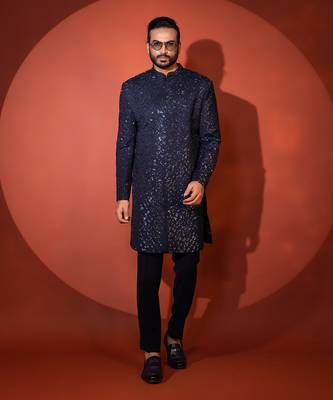Navy blue achkan set 1