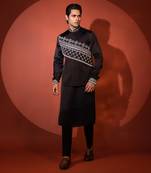 Black satin nehru jacket set