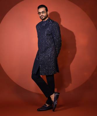 Navy blue achkan set 2