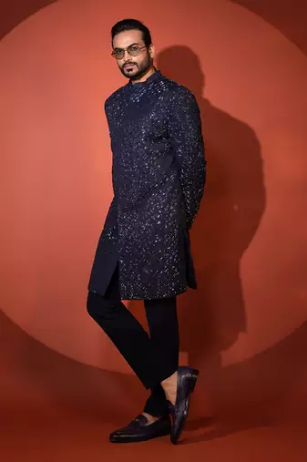 Navy blue achkan set