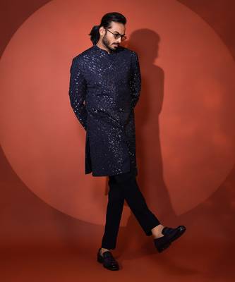 Navy blue achkan set 3