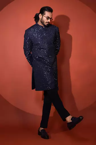 Navy blue achkan set