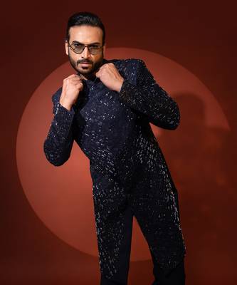 Navy blue achkan set 4
