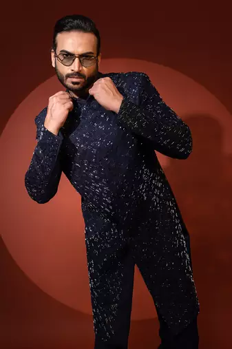 Navy blue achkan set