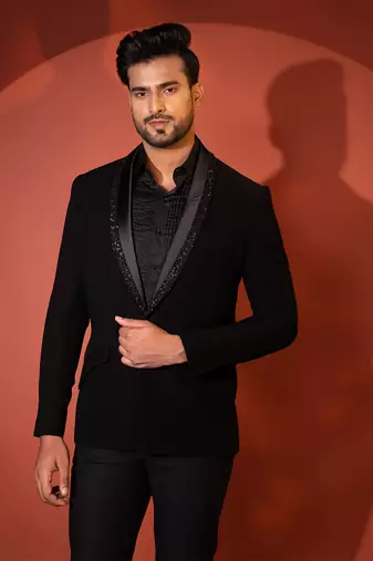 Black embellished blazer set