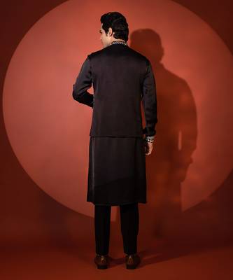 Black satin nehru jacket set 5