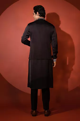 Black satin nehru jacket set