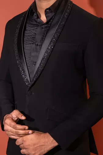 Black embellished blazer set
