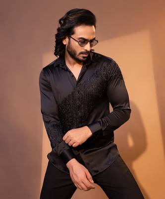 Black satin mens shirt 1