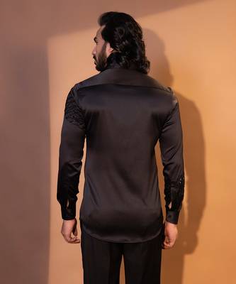 Black satin mens shirt 2